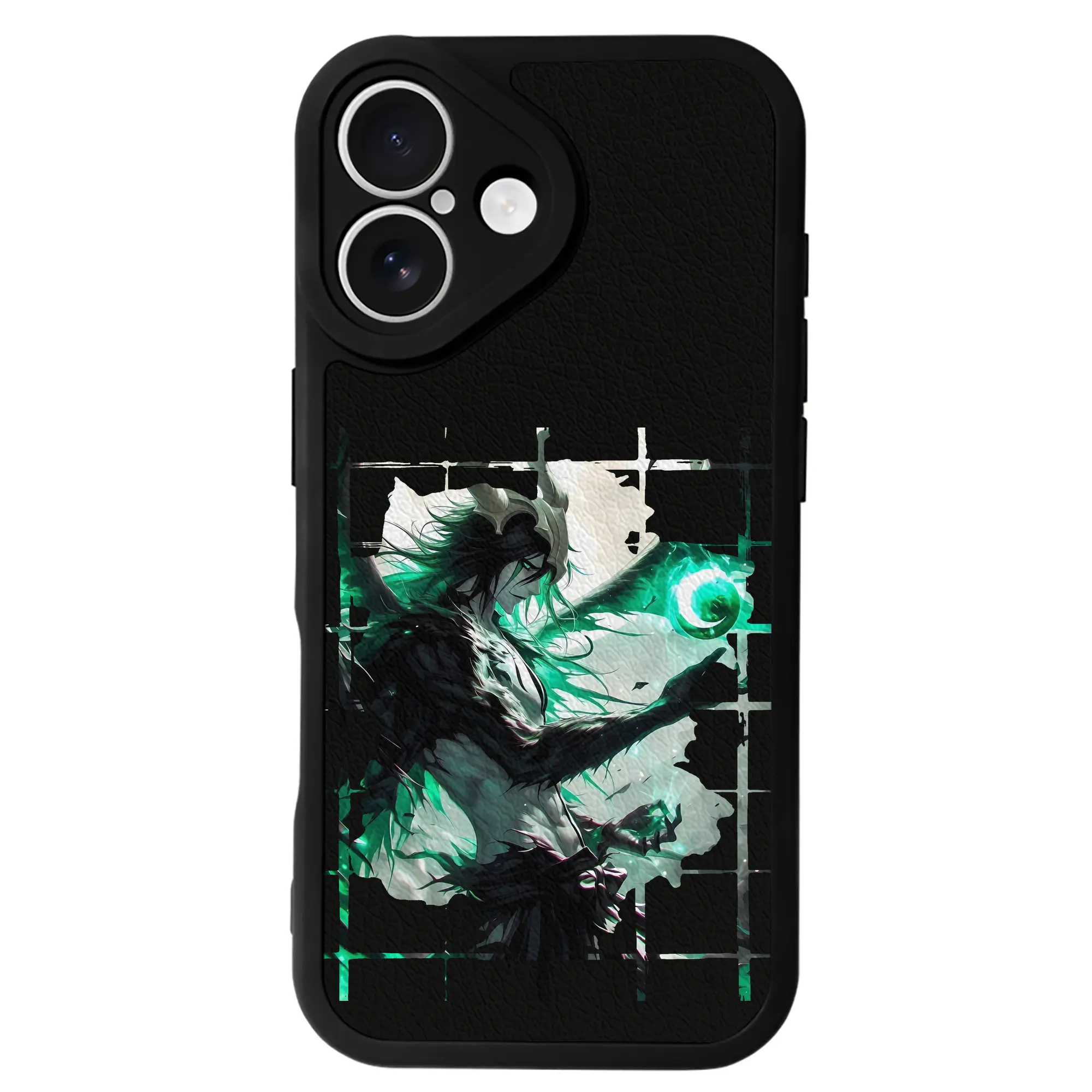 ブリーチ グッズ ウルキオラ・シファー - IPhone 16シリーズ対応 ・ シリコンスマホケース ・ レザー調 ・ 高精度フィット ・ 耐衝撃 ・ ワイヤレス充電対応 ・ 精密カット